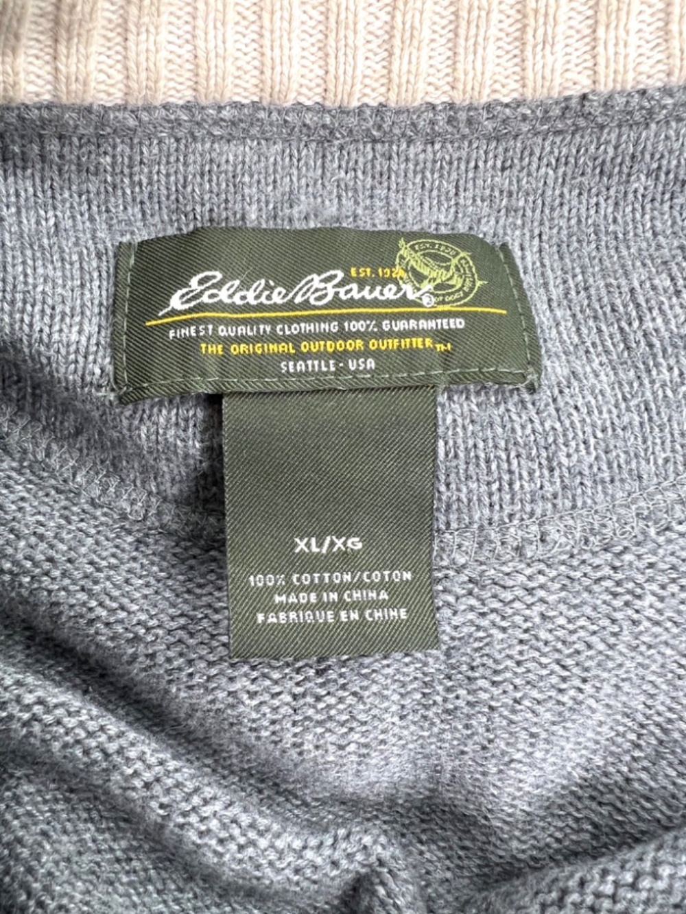Eddie Bauer Classic Cotton Crewneck Sweater size XL Gray Academia Preppy Outdoor - Picture 4 of 8